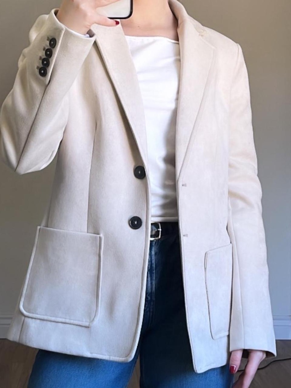 Tahari Bone Faux Leather Suede Blazer